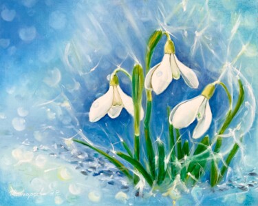 Painting titled "Snowdrops" by Elvira Kamaletdinova, Original Artwork, Oil
