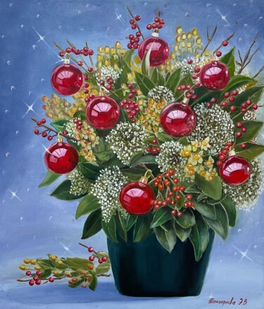 Peinture intitulée "Сhristmas bouquet" par Elvira Kamaletdinova, Œuvre d'art originale, Huile