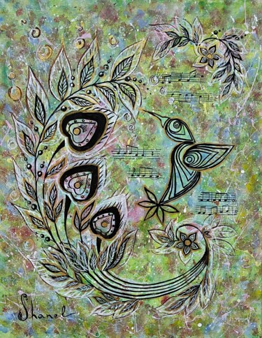 Zeichnungen mit dem Titel "Hummingbird" von Elvira Kamaletdinova, Original-Kunstwerk, Acryl