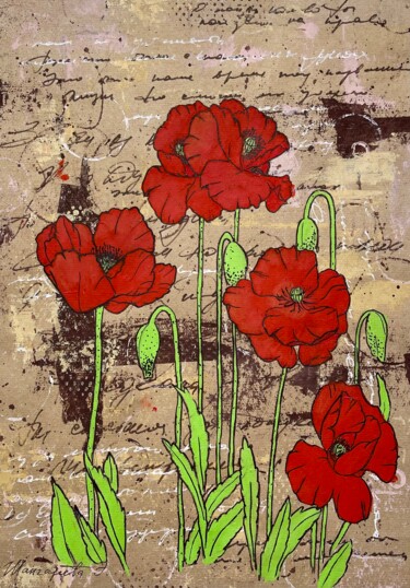 Zeichnungen mit dem Titel "Poppies" von Elvira Kamaletdinova, Original-Kunstwerk, Acryl