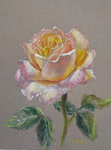 Tekening getiteld "Yellow Rose" door Elvira Kamaletdinova, Origineel Kunstwerk, Pastel