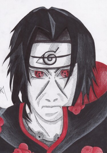 Drawing titled "Itachi Uchiwa de Na…" by Elvire Lana, Original Artwork, Ballpoint pen