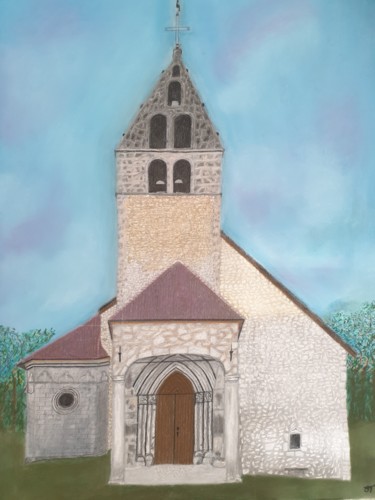 Peinture intitulée "Eglise de Vieu en V…" par Elwan Gété, Œuvre d'art originale, Pastel