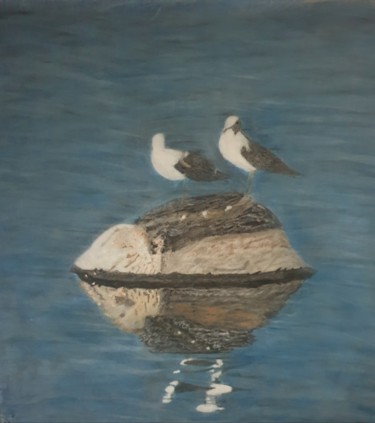 Peinture intitulée "Les Mouettes du Lac…" par Elwan Gété, Œuvre d'art originale, Pastel