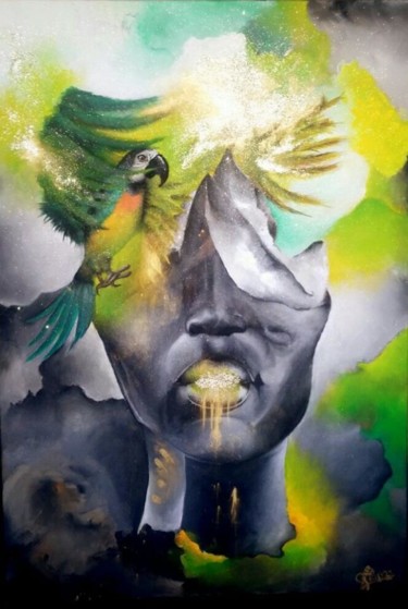 Painting titled "El Loro Pasa" by Elyse Jeanne, Original Artwork, Acrylic
