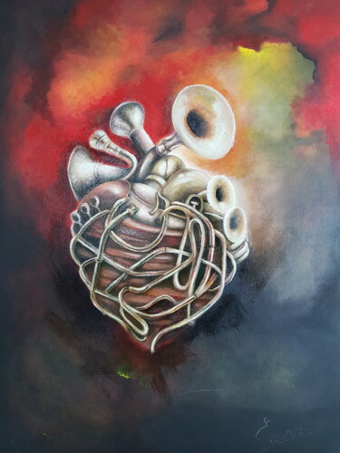 Painting titled "Listen to your heart" by Elyse Jeanne, Original Artwork, Oil Mounted on Wood Stretcher frame