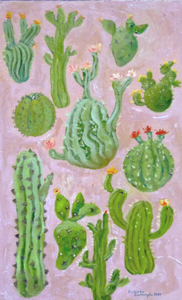 Peinture intitulée "Kaktusy" par Elżbieta Goszczycka, Œuvre d'art originale, Huile