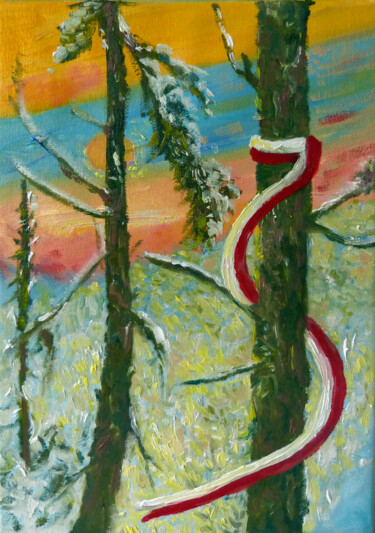 "W polskim lesie" başlıklı Tablo Elżbieta Goszczycka tarafından, Orijinal sanat, Petrol