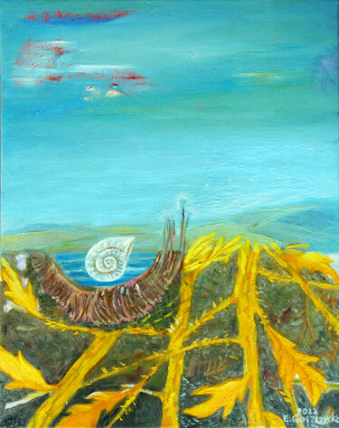Malarstwo zatytułowany „Pejzaż z żółtymi ga…” autorstwa Elżbieta Goszczycka, Oryginalna praca, Olej