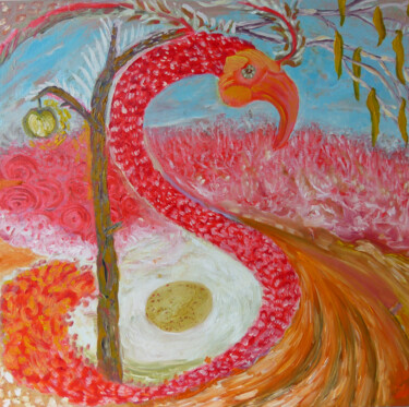 Malarstwo zatytułowany „Kompozycja z czerwi…” autorstwa Elżbieta Goszczycka, Oryginalna praca, Olej