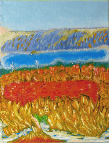 Peinture intitulée "Oranżowe poletko" par Elżbieta Goszczycka, Œuvre d'art originale, Huile