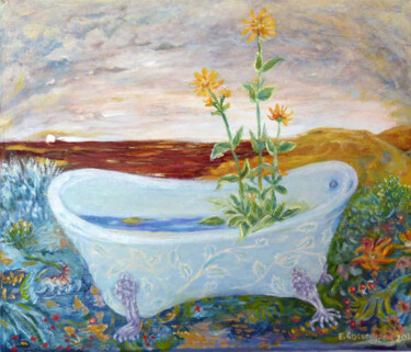Schilderij getiteld "Kąpiel ziołowa" door Elżbieta Goszczycka, Origineel Kunstwerk, Olie