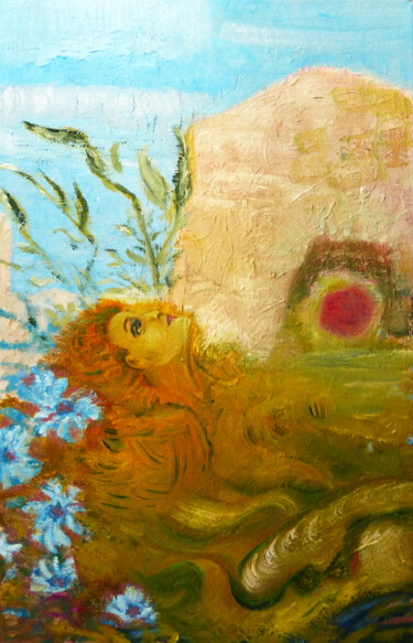 Malerei mit dem Titel "Za domem" von Elżbieta Goszczycka, Original-Kunstwerk, Öl