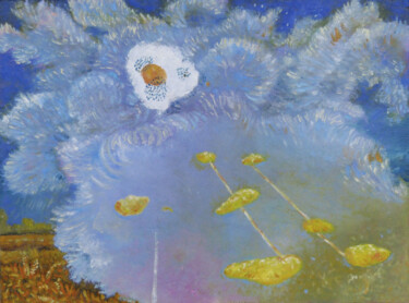 Painting titled "Dziwna chmura / Str…" by Elżbieta Goszczycka, Original Artwork, Oil