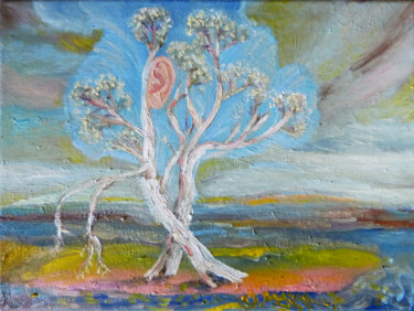 Painting titled "Natura słuchająca" by Elżbieta Goszczycka, Original Artwork, Oil