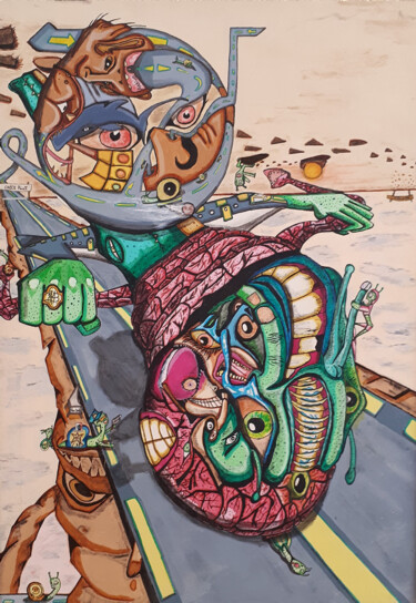 La course d'escargot Painting titled "La course d'escargot" by El-Zoufri, Original Art, Acrylic Mounted on Wood Panel