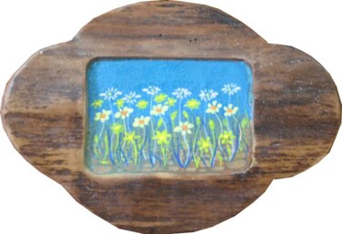Картина под названием "Flowers in the Blue…" - Ema Dimovska, Подлинное произведение искусства, Масло