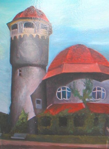 Painting titled "Building" by Ema Gervike, Original Artwork