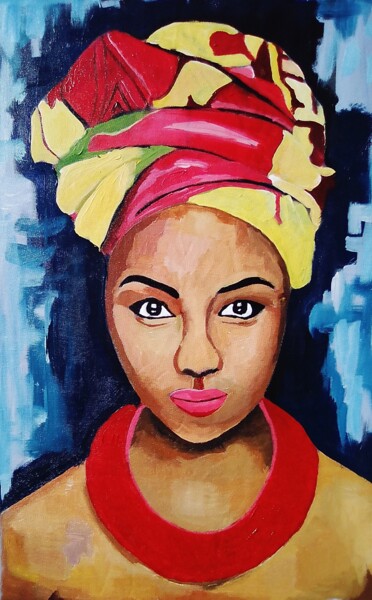 Painting titled "African woman" by Ema Kato, Original Artwork, Acrylic