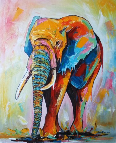 Malerei mit dem Titel "Colorful elephant" von Ema Kato, Original-Kunstwerk, Acryl