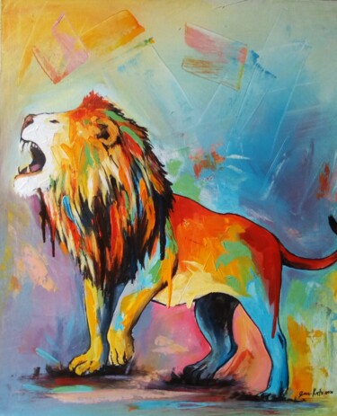 Painting titled "Roaring lion King" by Ema Kato, Original Artwork, Acrylic