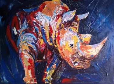 Painting titled "Rhino painting" by Ema Kato, Original Artwork, Acrylic