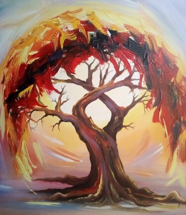 Painting titled "Sunset blossom tree…" by Ema Kato, Original Artwork, Acrylic