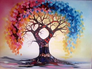 Peinture intitulée "Floral tree painting" par Ema Kato, Œuvre d'art originale, Acrylique