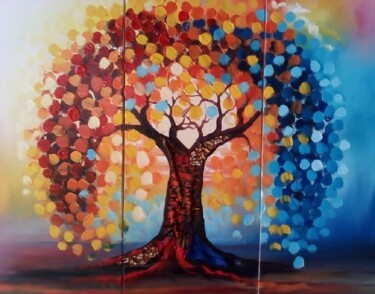Painting titled "Evening blossom tree" by Ema Kato, Original Artwork, Acrylic