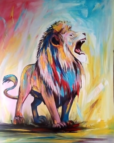 Peinture intitulée "Roaring lion 2" par Ema Kato, Œuvre d'art originale, Acrylique