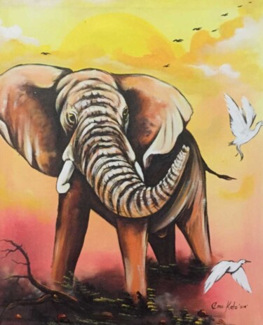 Pittura intitolato "Elephant evening" da Ema Kato, Opera d'arte originale, Acrilico