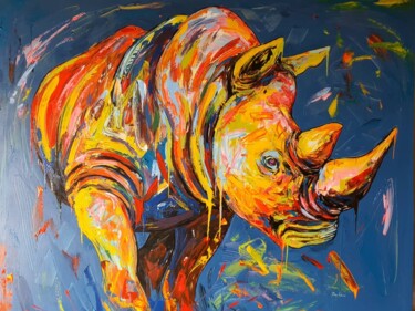 Schilderij getiteld "Rhino portrait" door Ema Kato, Origineel Kunstwerk, Acryl