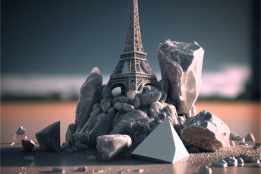 Digital Arts titled "Eiffel tower... bas…" by Emaga Travels By Emaga Art, Original Artwork, AI generated image