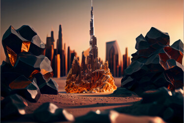 Digitale Kunst getiteld "Burj Khalifa... lava" door Emaga Travels By Emaga Art, Origineel Kunstwerk, AI gegenereerde afbeeld…