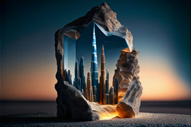 Digitale Kunst getiteld "Burj Khalifa... roc…" door Emaga Travels By Emaga Art, Origineel Kunstwerk, AI gegenereerde afbeeld…