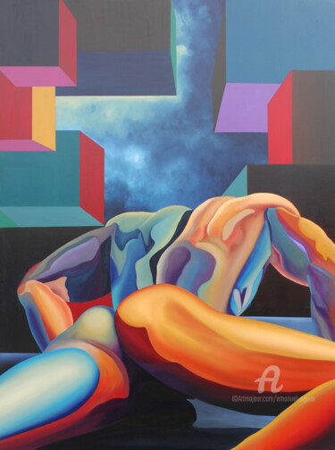 Картина под названием "O HOMEM .. A FERA" - Emanuel Aguiar, Подлинное произведение искусства, Масло