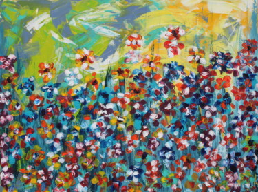 Painting titled "Flores da primavera" by Emanuel Aguiar, Original Artwork, Acrylic Mounted on Wood Stretcher frame