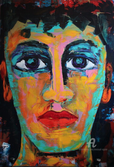 Painting titled "Auto-retrato" by Emanuel Aguiar, Original Artwork, Acrylic