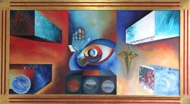 Painting titled "Os quatro elementos" by Emanuel Aguiar, Original Artwork, Oil