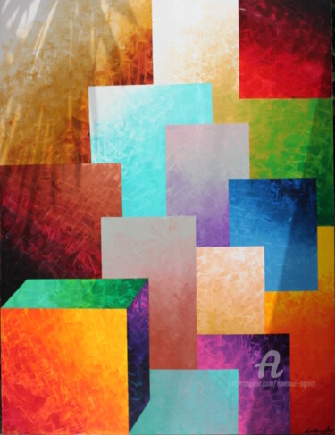 Painting titled "CUBOS II" by Emanuel Aguiar, Original Artwork