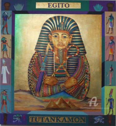 Painting titled "TUTANKAMON" by Emanuel Aguiar, Original Artwork, Oil