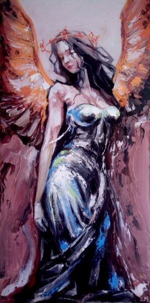 Painting titled "Angel" by Emanuel Titus Marginean, Original Artwork, Oil Mounted on Wood Stretcher frame