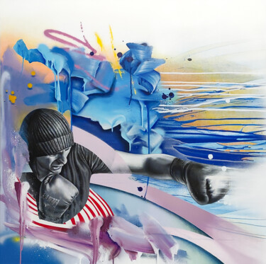 Painting titled "Blue American (by D…" by Emanuele Vittorioso, Original Artwork, Acrylic Mounted on Aluminium