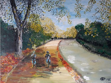 Painting titled "balade-vélo" by Oeilme, Original Artwork, Oil