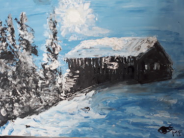 Peinture intitulée "chalet dans la neige" par Oeilme, Œuvre d'art originale, Huile