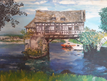 Schilderij getiteld "vieux moulin vernon" door Oeilme, Origineel Kunstwerk, Olie