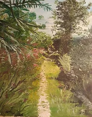 Painting titled "le-chemin" by Oeilme, Original Artwork, Oil