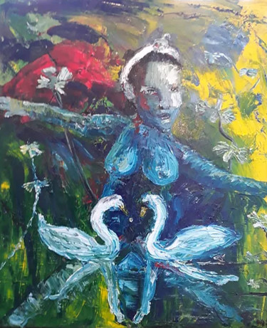 Painting titled "danse-des-cygnes" by Oeilme, Original Artwork, Oil