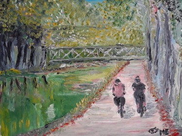 제목이 "le vélo au canal"인 미술작품 Oeilme로, 원작, 기름