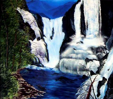 Peinture intitulée "Chute d'eau mystiqu…" par E. Angie Boucard, Œuvre d'art originale, Huile